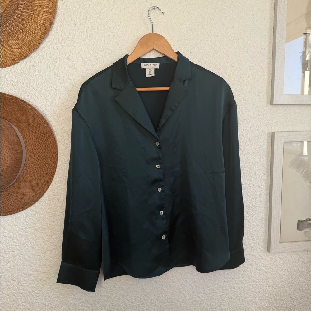 Rachel Zoe Women's Dark Green Button Down Shirt size L